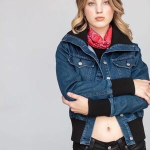 Kimes Ranch Western Jacket Womens Sz Large Bomber Denim Indigo Rosie-Bomber